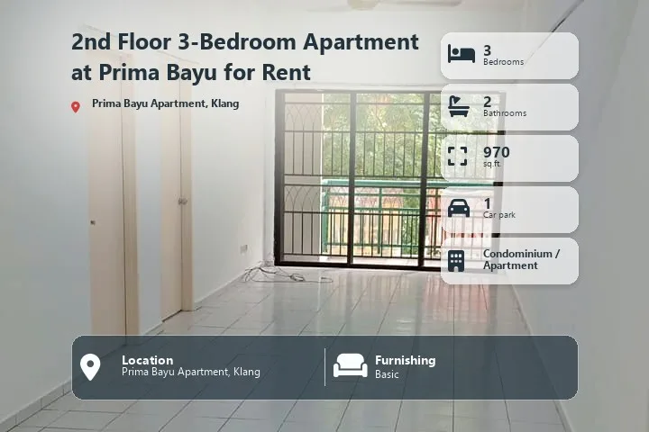 2nd Floor 3-Bedroom Apartment at Prima Bayu for Rent